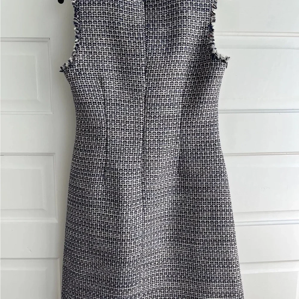 banana republic tweed dress W Fringe Sz 6 small blue white shimmer - Picture 2 of 3